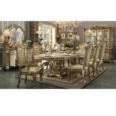 China (Other) Adjustable Luxurious Wooden Carved Dining Table with 8 Leather Chairs Dining Table for Banquet and Event for sale