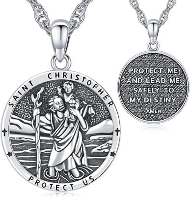 China China 925 Sterling Silver Saint Michael /Saint Jesus Cross Pendant Necklace Mens Women's Pendant Necklaces for sale