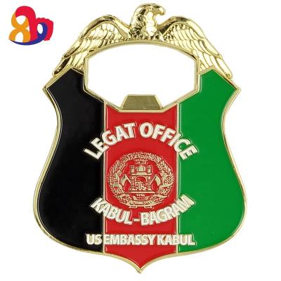 China Stocked Custom Zinc Alloy Flag and Promotional Exclusive Eagle Pattern Hanging Bottle Opener for sale