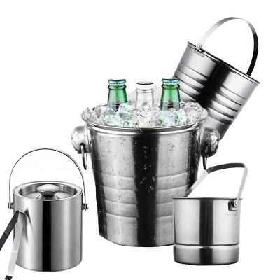 China Viable Custom Luxury Bar Tool Champagne Ice Bucket Stainless Steel Beer Ice Wine Buckets for sale