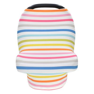 China Soft Multi-Use Soft Stretch 5 in 1 Rainbow Stripe Check Breastfeed Newborn Baby Carseat Baby Car Seat Cover Canopy and Nursing Cover for sale