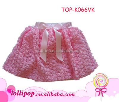 China 2018 hot sale Anti-wrinkle Anti-wrinkle pink rosette pattern with satin bow ruffle baby soft adult pettiskirt for sale