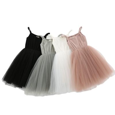 China 2022 High Quality Sleeveless Ribbed Party Fashion Skirt Solid Princess Dress Washable Tulle Dress Strap Fabric Kids Skirt for sale