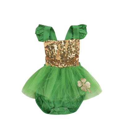 China 2022 St Patrick's Day Baby Onesie Green Sequin Tutu Skirt Dress Romper St Patrick's Day Outfit 1st St Patrick's Day Outfit Newborn Babies Romper Tutu Dress St Patrick's Day baby romper tutu dress St Patrick's Day baby romper for sale