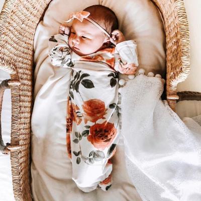 China Breathable Newborn Floral Printing Newborn Baby Photography Equipment Home Equipment Bowknot Newborn Dress Hat Set Infant Dress Hat Set for sale