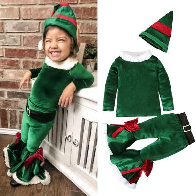 China Xmas Christmas Baby Costume Infant Girl Christmas Winter Long Sleeve Tops Pants Kids Santa Claus Hat Velvet Costume Suits for sale