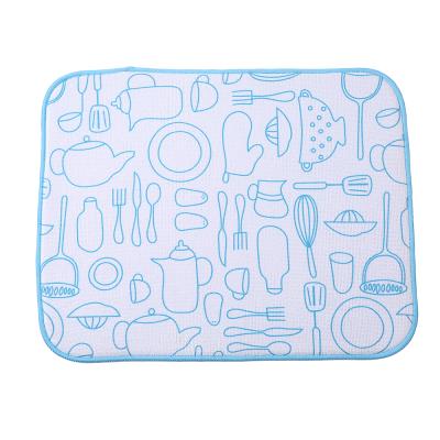 China Sustainable Printed Microfiber Drying Mat Dish Mats Custom Kitchen Place Glass Cup Drying Mats for sale