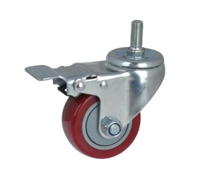 China Wholesale Medium Duty Plate Caster China 3 Inch PVC/PU Red Caster Wheel With Brake For Trolleys for sale