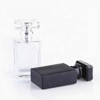 China Personal Care New Design Rectangle Black Clear Glass 30Ml 50Ml 100Ml Perfume Square Bottles for sale