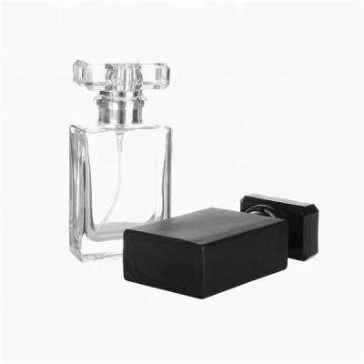 China Personal Care Hot Sales Empty Black White Color Glass Perfume Bottle Square Transparent for sale