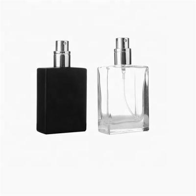 China Personal Care Refillable Square White Transparent 30Ml 50Ml 100Ml Glass Perfume Oil Bottle Black With Box for sale