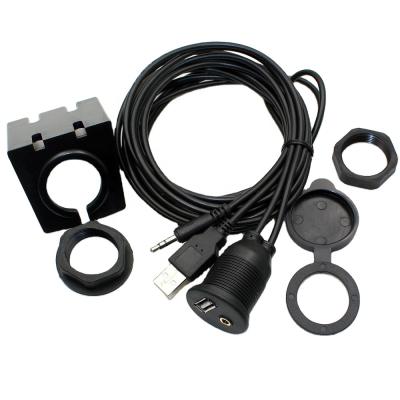 China AUX extension cable. PC Car Dashboard Stream Mount Panel USB 2.0 3.5mm M/F Lead for sale