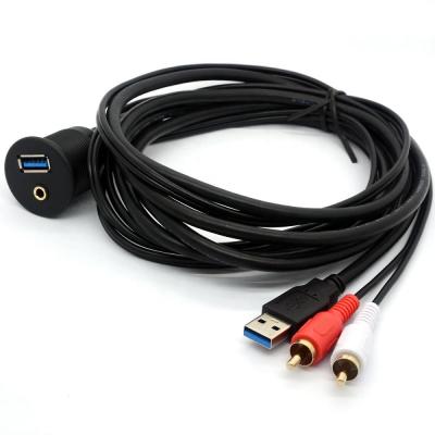 China Car Flush Mount 3.5mm USB 3.0 Male Female 2RCA Extension Cable for sale