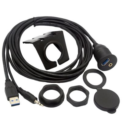 China Male Female COMPUTER Stereo 3.5mm To USB 3.0 Flush Mount Cable For Car Boat Motorcycle for sale