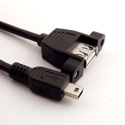 China Mobile Phone Black 5 Pin Mini USB Male To Female USB 2.0 Socket Panel Mount Cable for sale