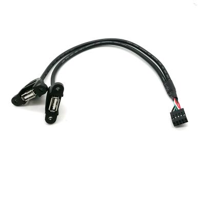 China Camera 2 Dual Ports USB 2.0 Female Panel Mount To Motherboard 9 Pin Header Cable for sale