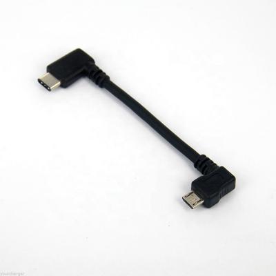 China Short Left Angle COMPUTER 10cm Micro USB Male To Male Type C Ends OTG Cable for sale