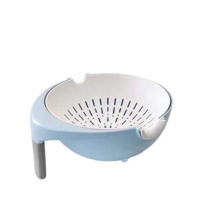 China Multifunctional Sustainable 2 in 1 Kitchen Rolling Colander Bowl Sets Washing Bowl Plastic Strainer With Handle Double Seated for sale