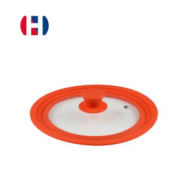 China 9.8 Inch Universal Silicone Lid Stocked Glass Covers for Pots and Pans, Tempered Glass and Food Safe Silicone Rubber Rim for sale