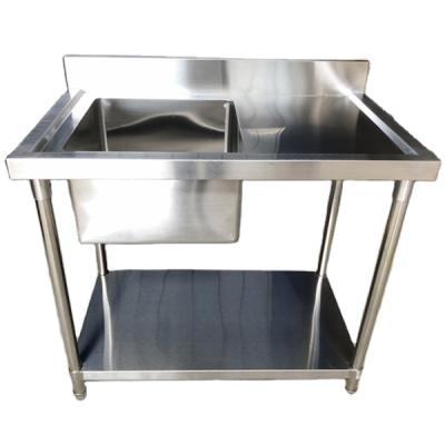 China Without Faucet Heavy Duty Single Bowl Stainless Steel Commercial Sink With Working Table for sale