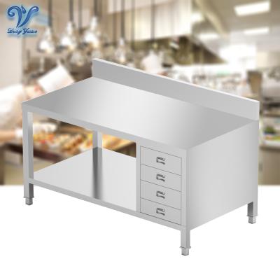 China Hotel/Restaurant Kitchen Stainless Steel Square Tube Free Standing Tube Lab Work Table Commercial Cabinet With Sliding Drawers for sale