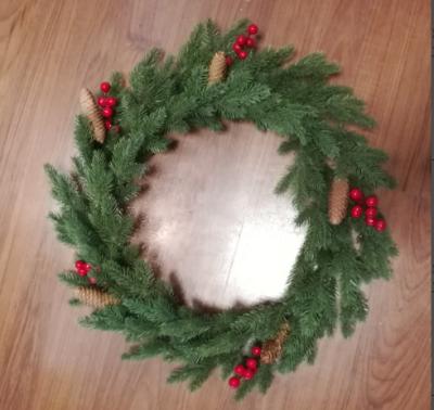 China PVC/PE/PET Berries and Pine Cone Decoration Christmas Wreath ALL PE Christmas Wreath for sale