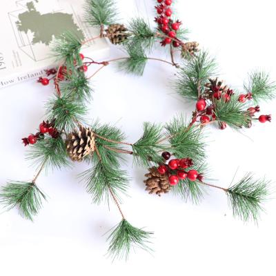 China Christmas Atmosphere Christmas Decoration Rattan PVC Simulation Pine Needles 1.8m Fireplace Christmas Supplies Red Amazon Fruit Christmas Wreath for sale