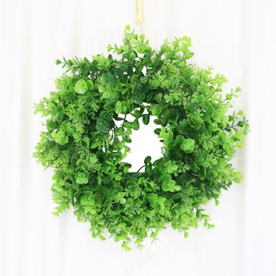 China Environmental Protection 38cm Plastic Eucalyptus Plant Garland Ring Lintel Green Artificial Green Wall Hanging Grass Garland Decoration for sale