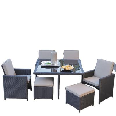 China Modern Square Dining Room Furniture PE Rattan Wicker Outdoor Leisure Dinner Furniture With Table And Chairs for sale