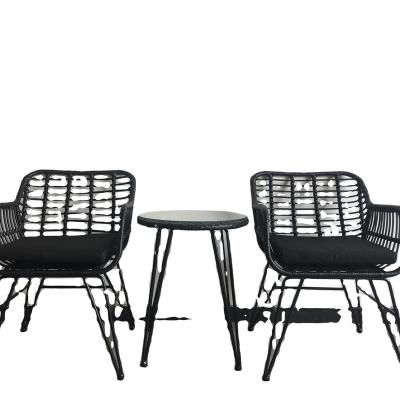 China Weather Furniture PE Outdoor Rattan Bamboo Style 3 Piece Garden Set 2 Chair And 1 Table Black Rattan Chair for sale