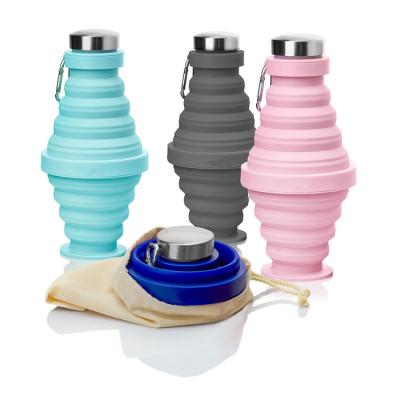 China 600ml Viable Bpa Free Bottle Custom Logo Folding Silicone Water Bottle for sale