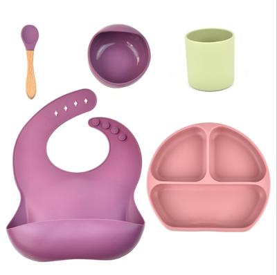 China Stable Dish for Baby Silicone Baby Fork and Spoon Dish Set Baby Tableware Teether Feeding Set for sale