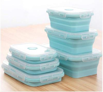 China Sustainable Travel Promotion BPA Free Collapsible Silicone Lunch Boxes Leakproof Folding Bento Set For Kids for sale