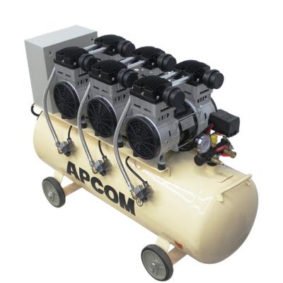 China Aircompressor 3 Pumps 230L 200L 100L Oil Free Piston Air-Compressor 4kw Mute Oil Free Piston Air Compressor With 120L Air Tank for sale