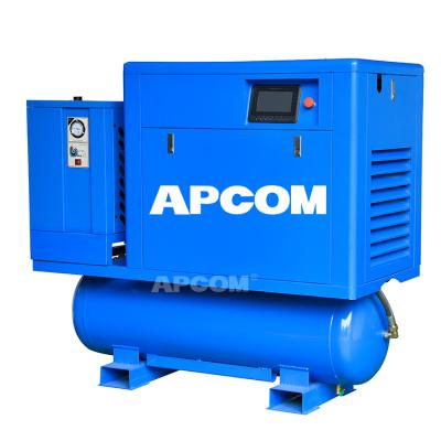 China APCOM Lubricated Low Noise High Pressure Inline Mini Package Rotary Screw Air Compressor With Reservoir Dryer And Filter for sale