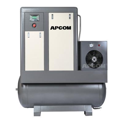 China APCOM lubricated low noise all-in-one screwaircompressor10HP aerzen combined screw air compressor 10 horsepower 7.5KW with tank and dryer filter for sale