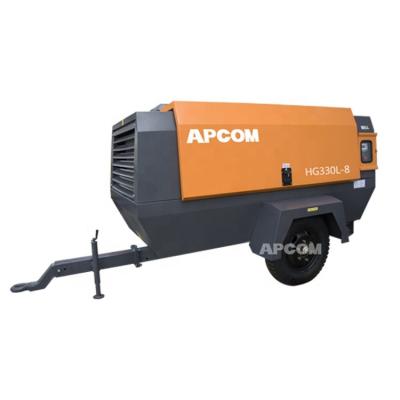 China cfm 300fm 300 8bar 10bar 14bar screw air compressor diesel engine lubricated portable air compressor for drilling rig for sale