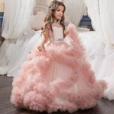 China Anti-Static Bridesmaid Kids Blue Purple Lace Tutu Dress First Communion Dress Pink Princess Wedding Royal Train for sale