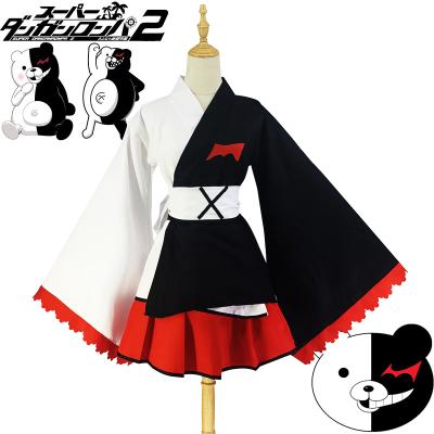 China Chemical Fiber Mixed Danganronpa Cosplay Bear Kimono Cosplay Anime Costume Custom Black and White Adult Costume for sale