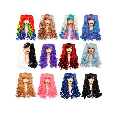 China Breathable/Natural Colorful Anime Lolita Black Pink Cosplay Cos Wigs Mixed Color Japanese Long Tiger Mouth Clip Double Ponytail 12 Styles for sale