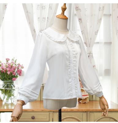 China White Lady Lolita Cute Shirt Peter Pan Collar Fashion Blouse Korean Style Anti-pilling Color Chiffon Long Sleeve for sale