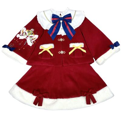 China China Chinese Lion New Year Costume New Year Shirt Winter Coat Lolita Bow Jacket Christmas Woolen Embroidery Plus Thick Velvet Skirt for sale