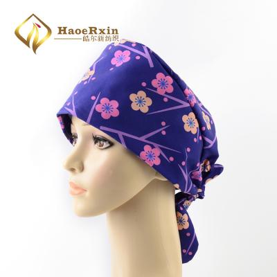 China Promotion Nurse Hair Hat Custom Promotion Adjustable Women Flower Printed Waiter Turban Hat for sale