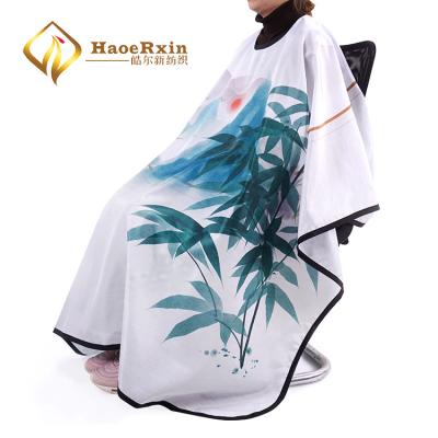 China Adjustable Neck And Waist Chinese Style Green Bamboo Leaves Printed Beautiful Hairdressing Hairdresser Custom Cape for sale