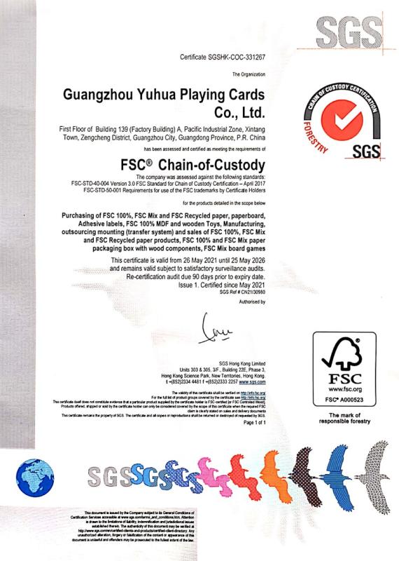 FSC - Guangzhou Yuhua Playing Cards Co., Ltd.