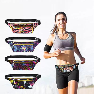 China Water proof Running belt waterproof fitness waist bag with adjustable floral sports fanny pack mobile phone bodypack for sale