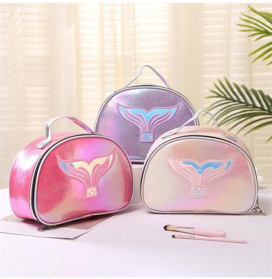 China Lady Shiny PU leather cute zipper top cosmetic case with short handle makeup kit box for professionals full set storage case for sale