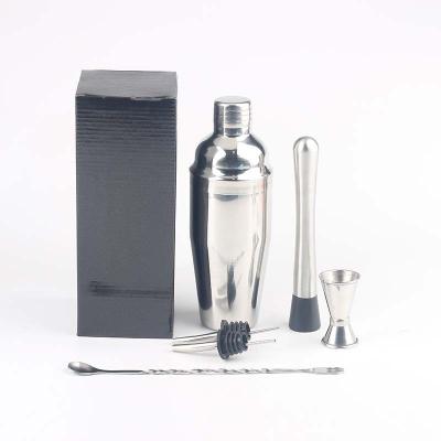 China Amazon Stocked Hot Sale 5 Pieces Cocktail Shaker Set Accessories Home Drink 550ml 750ml Capacity Shaker for sale