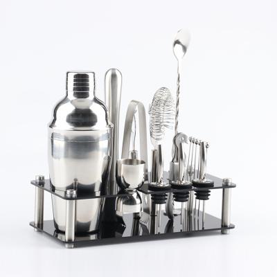 China Stocked Stainless Steel Cocktail Set With Bar Shaker Jigger Mud Ice Tongs Cocktail Pourers Tools 350 550 750ml for sale