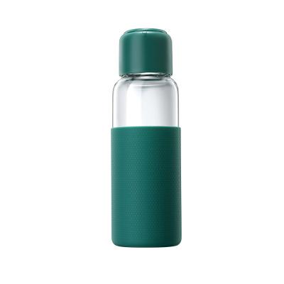 China New Fashion 350ml Private Label Beverage Heat Resistance Stocked Glass Water Bottle Custom Leakproof Cup Travel Clear for sale